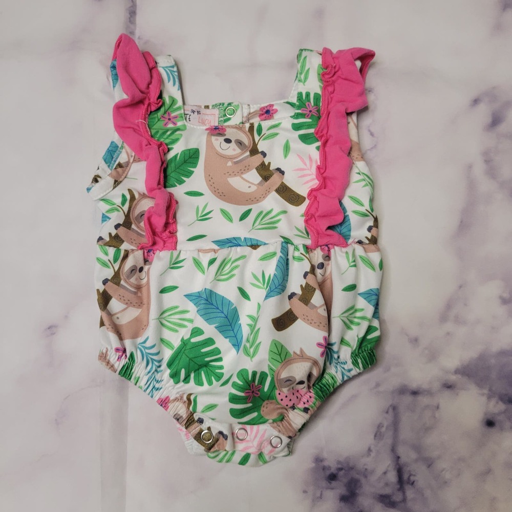 Pete & Lucy Ruffle Sloth Romper 3-6M